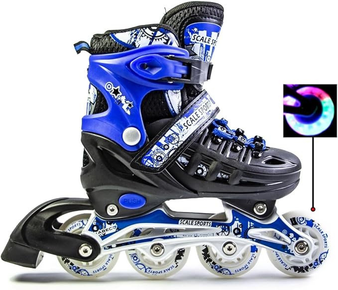 Kids Adjustable Inline Roller Skates – Black-Blue, Beginner to Pro