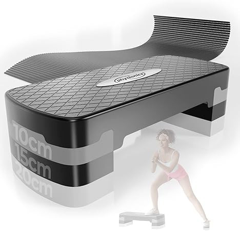Aerobic Stepper – 2 Level Height Adjustable, Non-Slip, Black-Grey