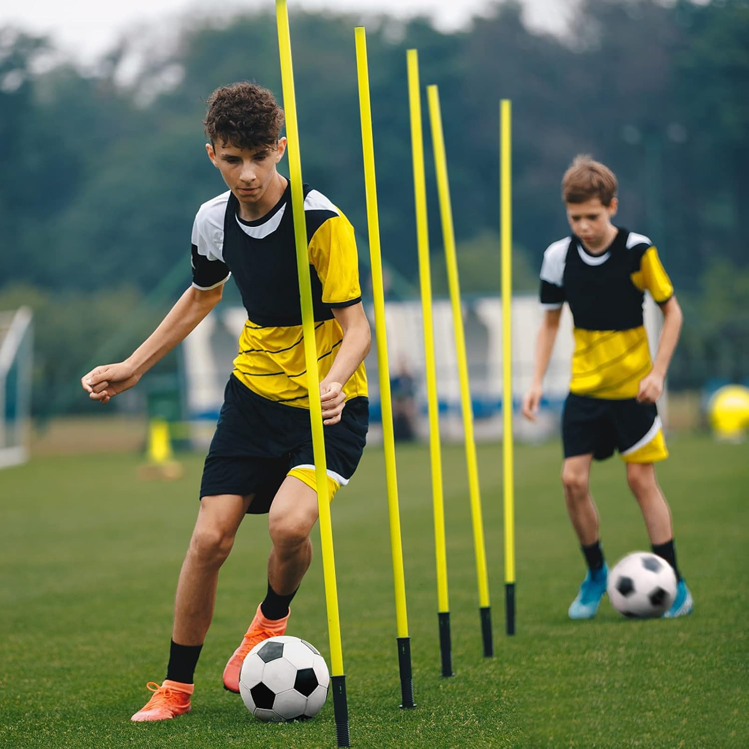 6 PCS Soccer Agility Poles – Slalom Training Sticks (Yellow, 1.8M)