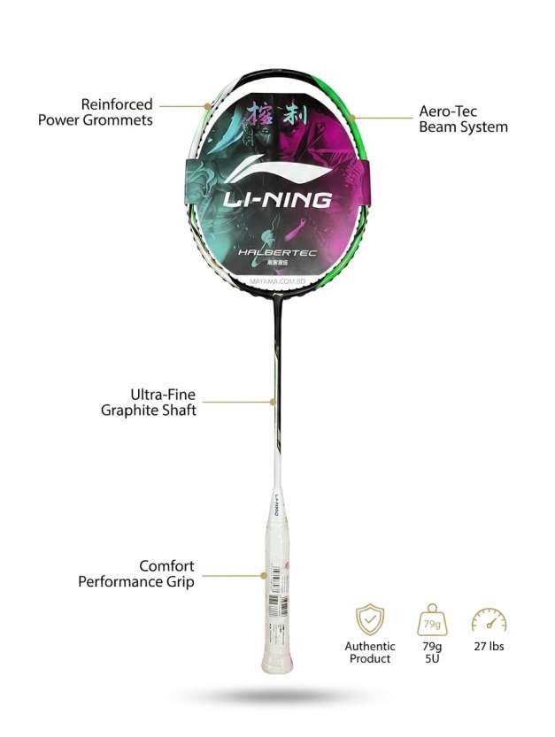 Li-Ning Halbertec3000 Badminton Racket (4u) White Green Colour