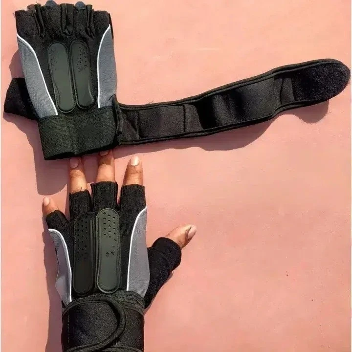 Half Finger Gym Weightlifting Gloves with Wrist Support Strap